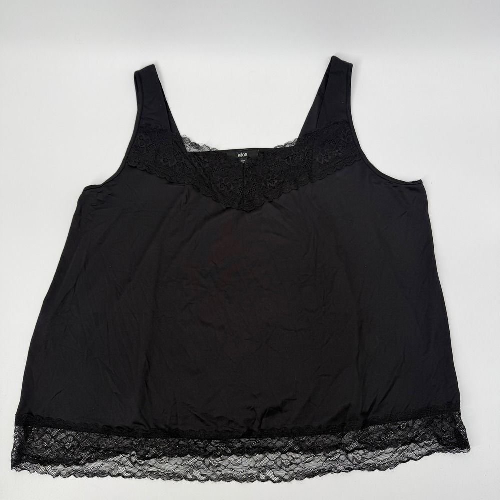 ellos Black Lace Trim Camisole‎ 2X 26/28 Stretch Romantic Tank Top - Picture 2 of 10
